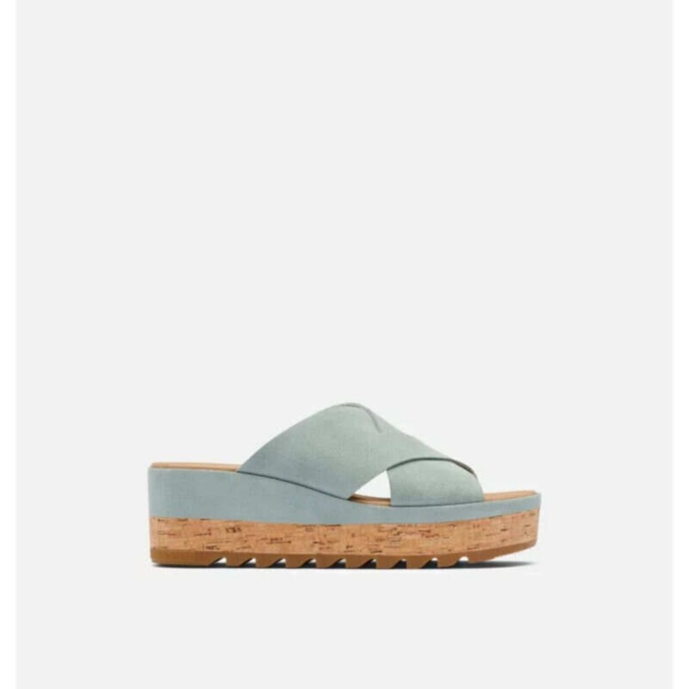 Sorel Blue Cameron Flatform Mule Wedge Sandals Size 8.5 - Picture 2 of 6